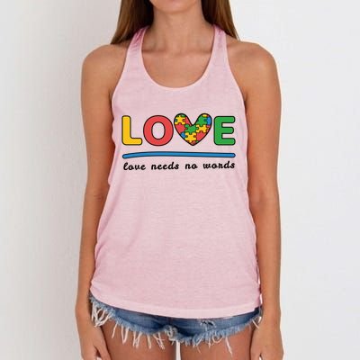 Autism Meaningful Gift Love Needs No Words Gift Women's Knotted Racerback Tank