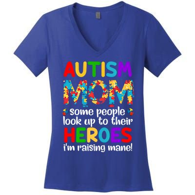 Autism Mom Gift Some People Look Up To Their Heroes Gift Women's V-Neck T-Shirt