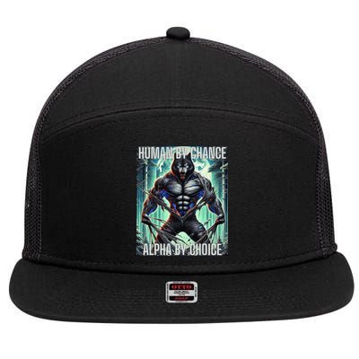Alpha Male Human By Chance Alpha By Choice Alpha Wolf 7 Panel Mesh Trucker Snapback Hat