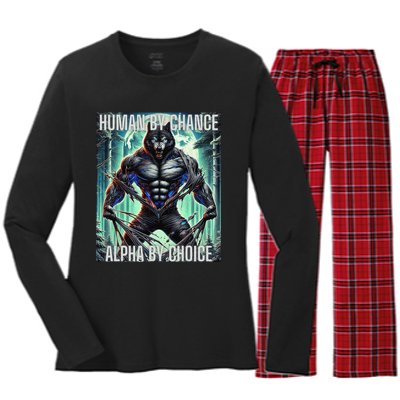 Alpha Male Human By Chance Alpha By Choice Alpha Wolf Women's Long Sleeve Flannel Pajama Set 