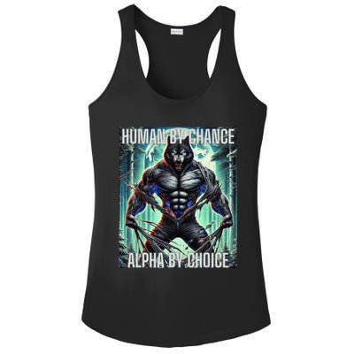 Alpha Male Human By Chance Alpha By Choice Alpha Wolf Ladies PosiCharge Competitor Racerback Tank