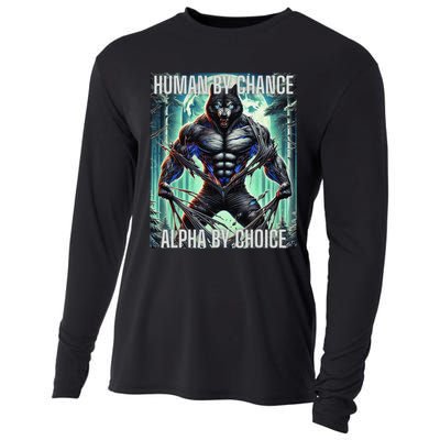 Alpha Male Human By Chance Alpha By Choice Alpha Wolf Cooling Performance Long Sleeve Crew