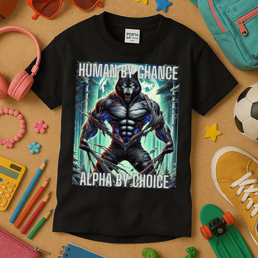 Alpha Male Human By Chance Alpha By Choice Alpha Wolf Kids T-Shirt