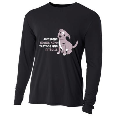 Awesome Moms Have Tattoos And Pitbulls Pit Bull Terrier Meaningful Gift Cooling Performance Long Sleeve Crew