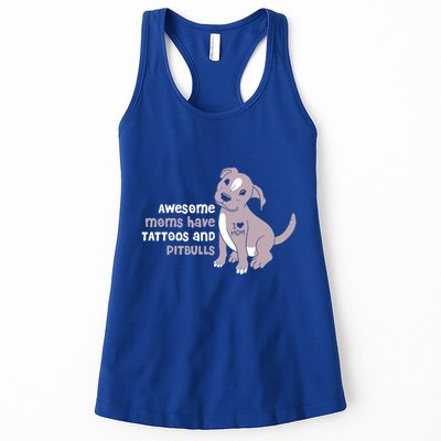 Awesome Moms Have Tattoos And Pitbulls Pit Bull Terrier Meaningful Gift Womens Tank Top