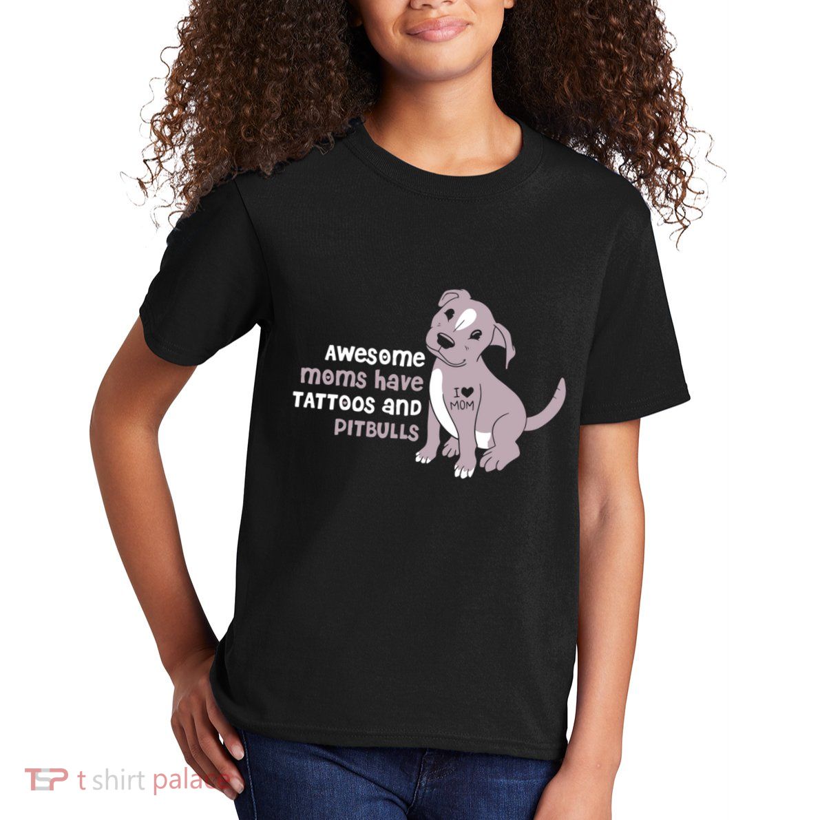 Awesome Moms Have Tattoos Pit Bull Terrier Kids T-Shirt