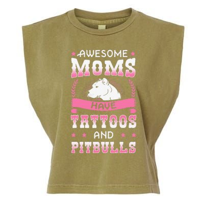 Awesome Moms Have Tattoos And Pitbulls Pit Bull Terrier Garment-Dyed Women's Muscle Tee