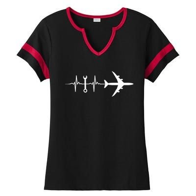 Airplane Mechanic Heartbeat Plane Planes Gift Ladies Halftime Notch Neck Tee