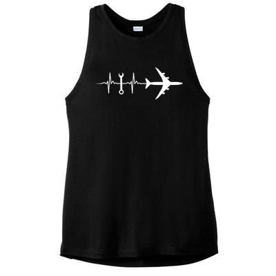 Airplane Mechanic Heartbeat Plane Planes Gift Ladies PosiCharge Tri-Blend Wicking Tank