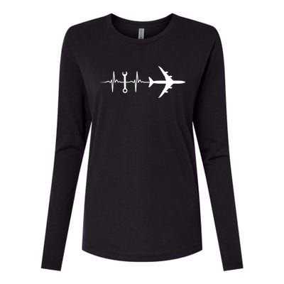 Airplane Mechanic Heartbeat Plane Planes Gift Womens Cotton Relaxed Long Sleeve T-Shirt