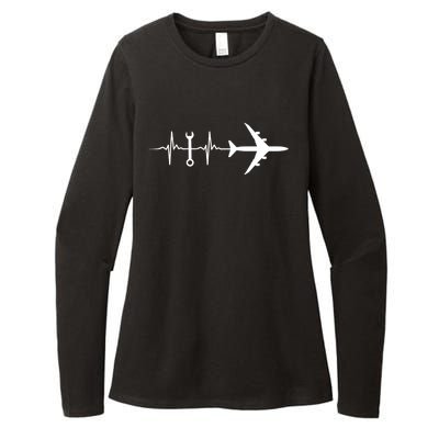 Airplane Mechanic Heartbeat Plane Planes Gift Womens CVC Long Sleeve Shirt