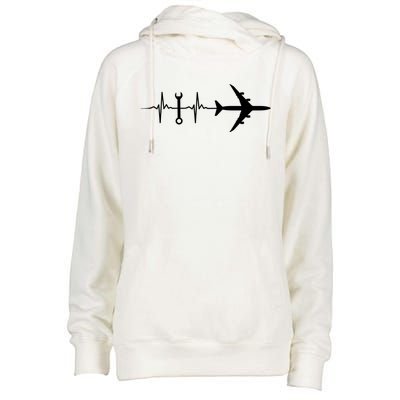 Airplane Mechanic Heartbeat Plane Planes Gift Womens Funnel Neck Pullover Hood