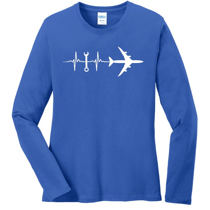 Airplane Mechanic Heartbeat Plane Planes Gift Ladies Long Sleeve Shirt