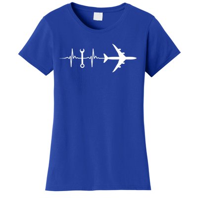 Airplane Mechanic Heartbeat Plane Planes Gift Women's T-Shirt