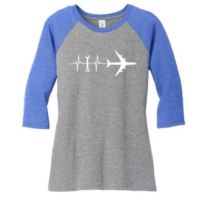 Airplane Mechanic Heartbeat Plane Planes Gift Women's Tri-Blend 3/4-Sleeve Raglan Shirt