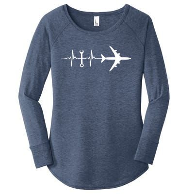 Airplane Mechanic Heartbeat Plane Planes Gift Women's Perfect Tri Tunic Long Sleeve Shirt