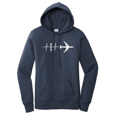 Airplane Mechanic Heartbeat Plane Planes Gift Women's Pullover Hoodie