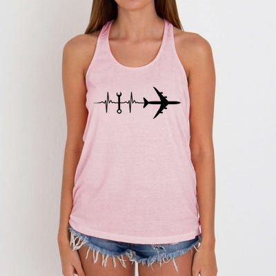 Airplane Mechanic Heartbeat Plane Planes Gift Women's Knotted Racerback Tank