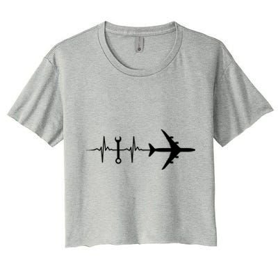 Airplane Mechanic Heartbeat Plane Planes Gift Women's Crop Top Tee