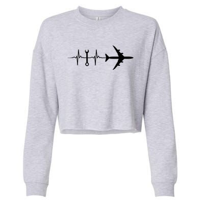 Airplane Mechanic Heartbeat Plane Planes Gift Cropped Pullover Crew