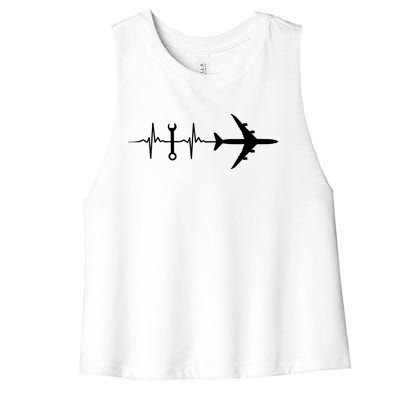 Airplane Mechanic Heartbeat Plane Planes Gift Women's Racerback Cropped Tank