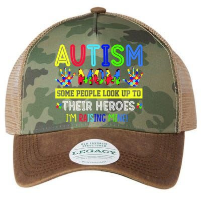 Autism Mom I'm Raising My Hero Awareness Puzzle Legacy Tie Dye Trucker Hat