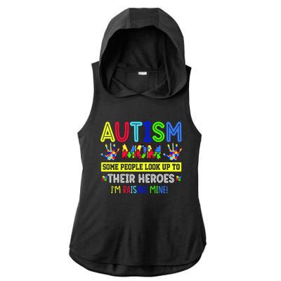 Autism Mom I'm Raising My Hero Awareness Puzzle Ladies PosiCharge Tri-Blend Wicking Draft Hoodie Tank