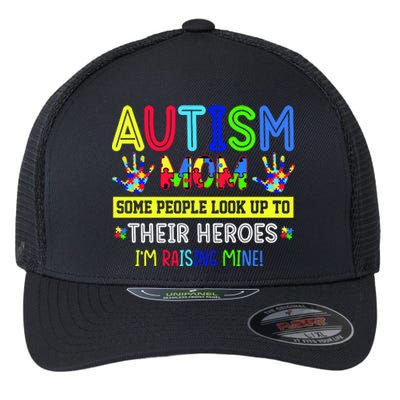 Autism Mom I'm Raising My Hero Awareness Puzzle Flexfit Unipanel Trucker Cap