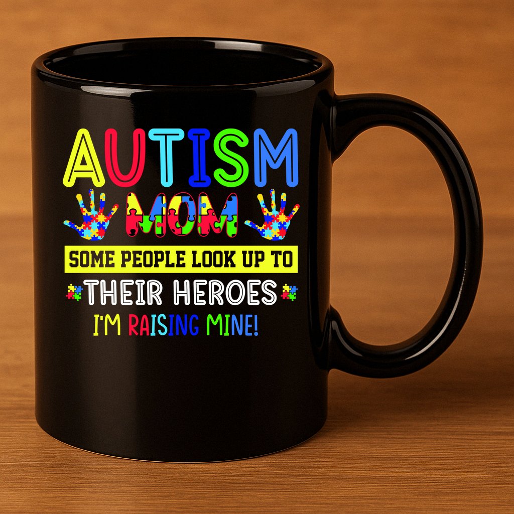 Autism Mom I'm Raising My Hero Awareness Puzzle 11oz C Handle Ceramic Mug