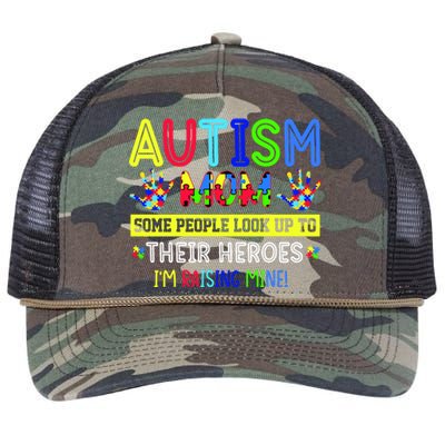 Autism Mom I'm Raising My Hero Awareness Puzzle Retro Rope Trucker Hat Cap