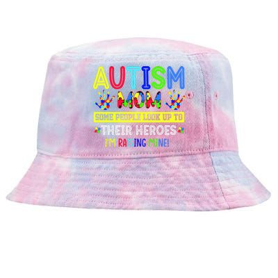 Autism Mom I'm Raising My Hero Awareness Puzzle Tie-Dyed Bucket Hat