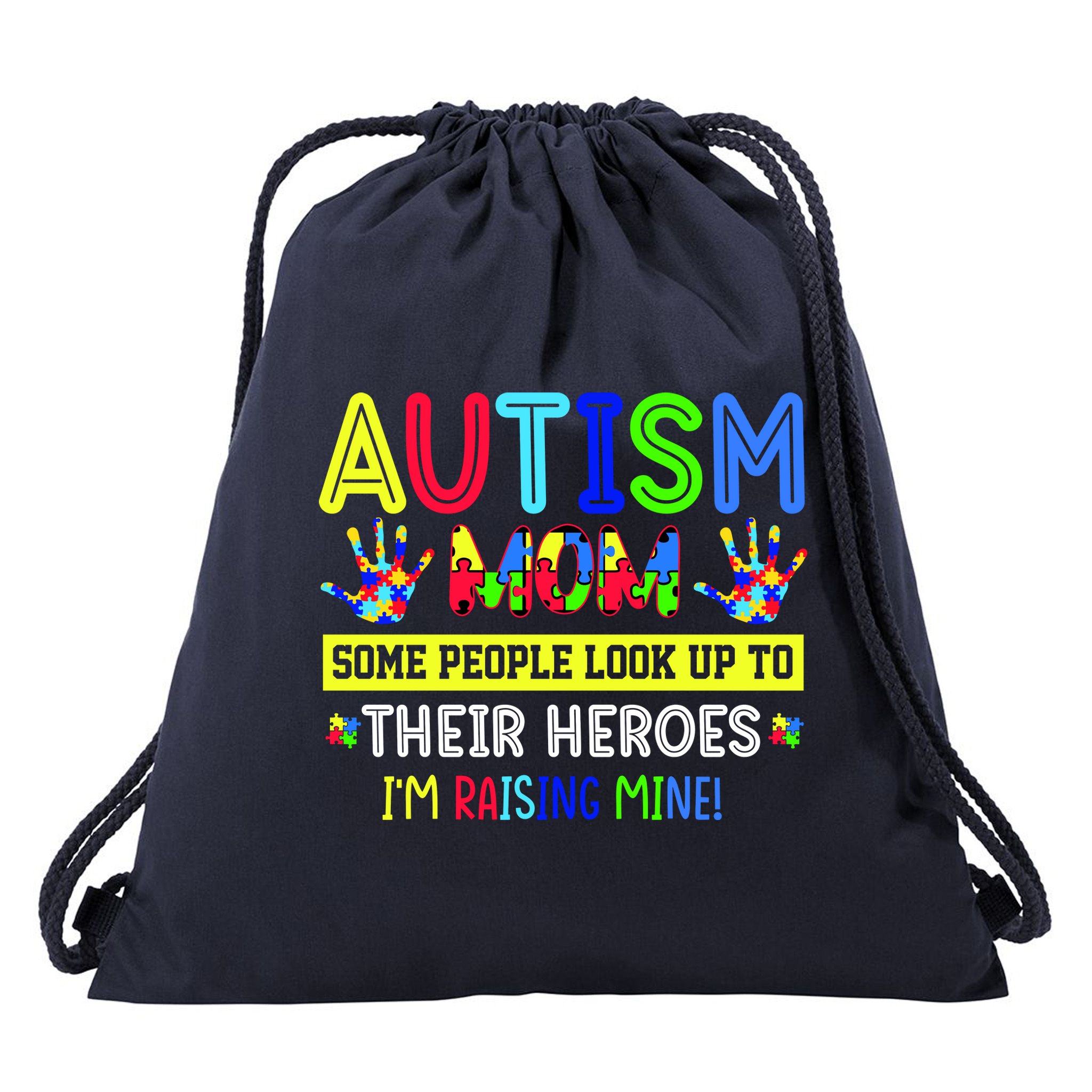 Autism Mom I'm Raising My Hero Awareness Puzzle Drawstring Bag
