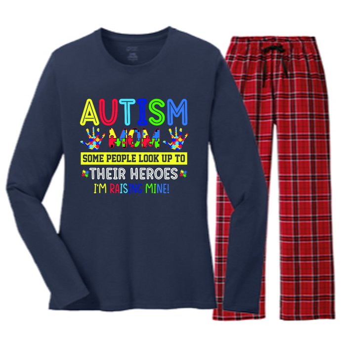 Autism Mom I'm Raising My Hero Awareness Puzzle Women's Long Sleeve Flannel Pajama Set 