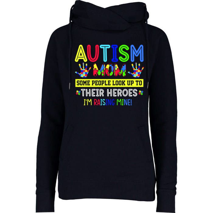 Autism Mom I'm Raising My Hero Awareness Puzzle Womens Funnel Neck Pullover Hood