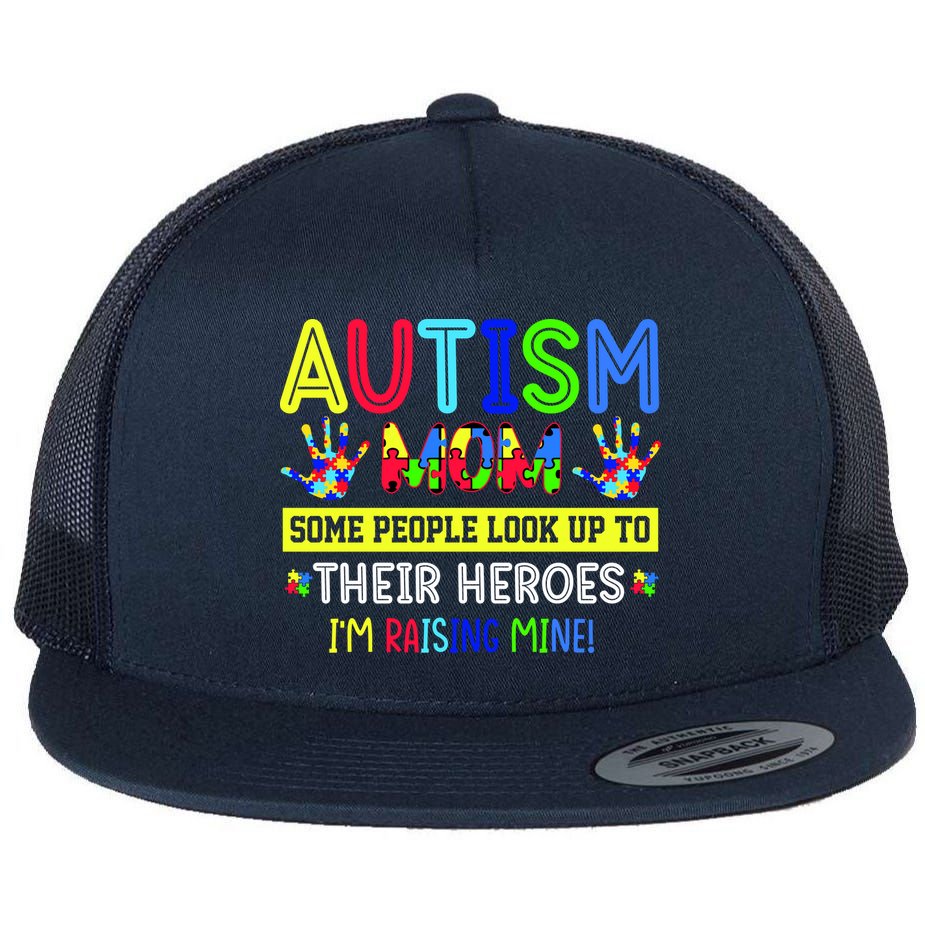 Autism Mom I'm Raising My Hero Awareness Puzzle Flat Bill Trucker Hat