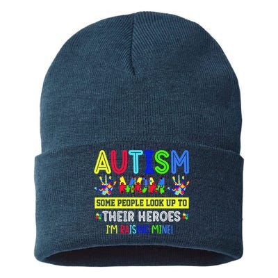 Autism Mom I'm Raising My Hero Awareness Puzzle Sustainable Knit Beanie