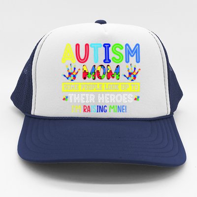 Autism Mom I'm Raising My Hero Awareness Puzzle Trucker Hat