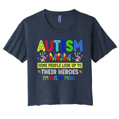 Autism Mom I'm Raising My Hero Awareness Puzzle Women's Crop Top Tee