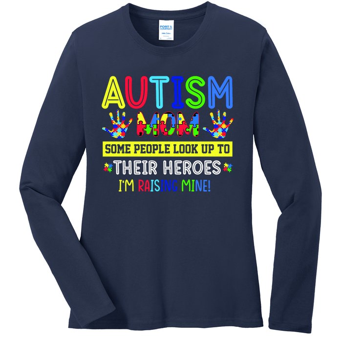 Autism Mom I'm Raising My Hero Awareness Puzzle Ladies Long Sleeve Shirt