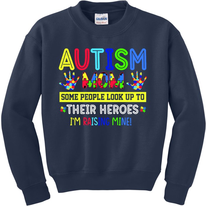 Autism Mom I'm Raising My Hero Awareness Puzzle Kids Sweatshirt