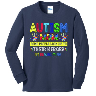 Autism Mom I'm Raising My Hero Awareness Puzzle Kids Long Sleeve Shirt