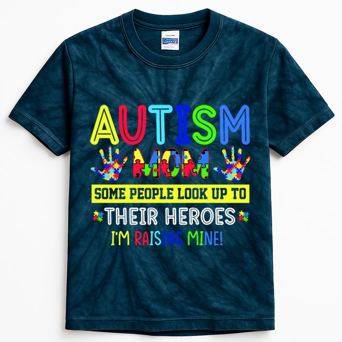 Autism Mom I'm Raising My Hero Awareness Puzzle Kids Tie-Dye T-Shirt