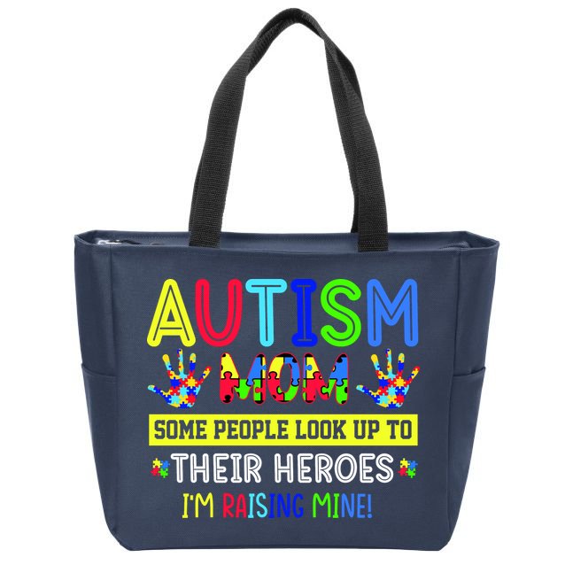 Autism Mom I'm Raising My Hero Awareness Puzzle Zip Tote Bag
