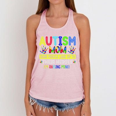 Autism Mom I'm Raising My Hero Awareness Puzzle Women's Knotted Racerback Tank