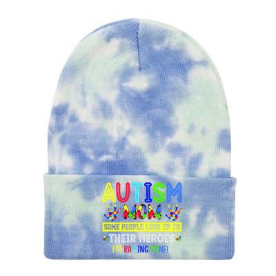 Autism Mom I'm Raising My Hero Awareness Puzzle Tie Dye 12in Knit Beanie