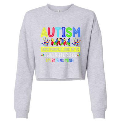 Autism Mom I'm Raising My Hero Awareness Puzzle Cropped Pullover Crew