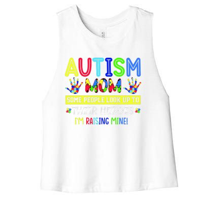 Autism Mom I'm Raising My Hero Awareness Puzzle Women's Racerback Cropped Tank