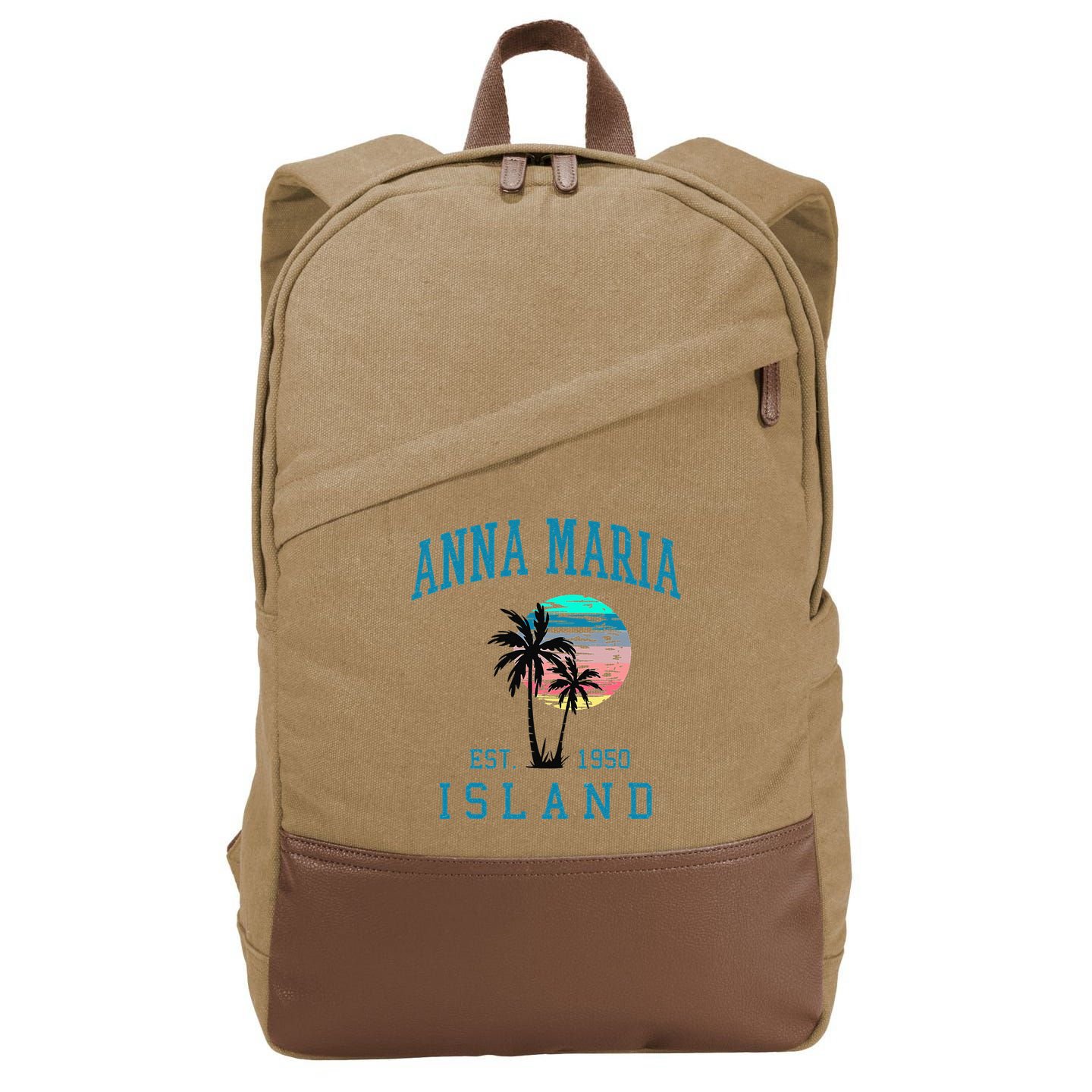 Anna Maria Island Florida Vintage Beach Palm Trees Summer Cotton Canvas Backpack