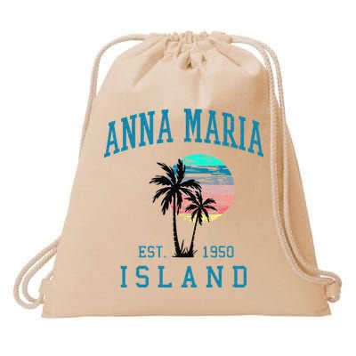Anna Maria Island Florida Vintage Beach Palm Trees Summer Drawstring Bag