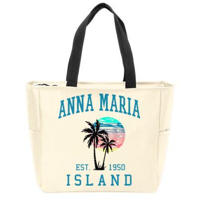 Anna Maria Island Florida Vintage Beach Palm Trees Summer Zip Tote Bag